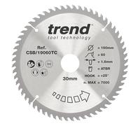 Trend Lame de scie circulaire ATBR 190 mm, 60 dents TCT, 30 mm alésage | Coupe des bois très fins : 60 dents TCT, trait de 1,6 mm, crochet +25°, alésage 30 mm CSB/19060TC