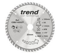 Trend Lame de scie circulaire bois Ø165 mm, 52 dents TCT, alésage 20 mm | Coupe le bois en finitions fines sur scies sans fil, 52 dents TCT, alésage 20 mm, trait 1,6 mm, CSB/16552T