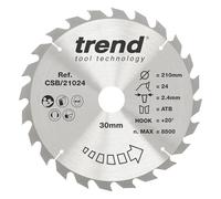 Trend Lame de scie circulaire bois 210 mm, 30 mm, 24 dents TCT, 2,4 mm | Coupe le bois net et rapide, avec 24 dents TCT, trait de scie 2,4 mm et crochet +15° CSB/21024
