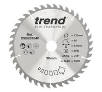 Trend Lame de scie circulaire bois 235 mm, 30 mm, 40 dents +15°, TCT