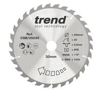 Trend Lame de scie circulaire bois 250 mm, 30 dents, alésage 30 mm TCT