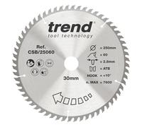 Trend Lame de scie circulaire bois 250 mm, 30 mm alésage, 60 dents TCT | Coupe le bois proprement pour des coupes transversales nettes, avec +10° crochet et 2,8 mm trait de scie CSB/25060