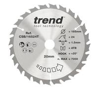 Trend Lame de scie circulaire bois sans fil 165 mm, 24 dents TCT | Coupe le bois sans fil avec 24 dents TCT, trait de 1,6 mm et angle de crochet +15° CSB/16524TC