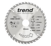 Trend Lame de Scie Circulaire en Bois, Diamètre 180 mm, Alésage 30 mm, 40 Dents, Trait de Coupe 2,4 mm, Angle d'Attaque +10°, TCT, Finition Fine, CSB/18040
