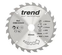 Trend Lame de Scie Circulaire en Bois, Diamètre 230 mm, Alésage 30 mm, 24 Dents, Trait de Scie 2,5 mm, Angle d'Attaque +15°, TCT, Finition Grossière, CSB/23024
