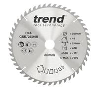 Trend Lame de Scie Circulaire pour Bois, 250 mm de Diamètre, 30 mm d'Alésage, 48 Dents, TCT, 3 mm de Trait de Scie, +15° Crochet, CSB/25048