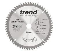 TREND Lame de scie circulaire pour stratifié et HPL, diamètre 190 mm, alésage 20 mm, 60 dents, trait de scie 2,6 mm, crochet +4°, TCT, finition, CSB/PT19060A