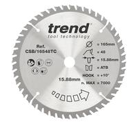 Trend Lame de Scie Circulaire sans Fil pour Bois, 165 mm de Diamètre, 15,88 mm d'Alésage, 48 Dents, TCT, 1,6 mm de Trait de Scie, +15° Crochet, CSB/16548TC