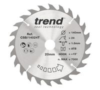 Trend Lame de scie circulaire sans fil Wood 140 mm, TCT, 24 dents | Coupe le bois pour scies circulaires sans fil, 24 dents TCT, +15° crochet, trait 1,8 mm, finition moyenne CSB/14024T