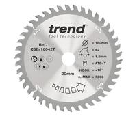 Trend Lame de scie circulaire sans fil Wood, diamètre 160 mm, alésage 20 mm, 42 dents, trait de scie 1,8 mm, crochet +10°, TCT, finition fine, CSB/16042T