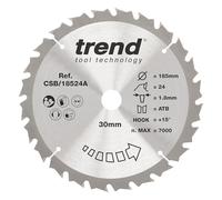Trend Lame de scie circulaire sans fil Wood, diamètre 185 mm, alésage 20 mm, 24 dents, trait de scie 1,8 mm, crochet +15°, TCT, finition moyenne, CSB/18524