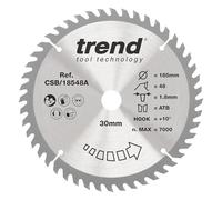Trend Lame de scie circulaire sans fil Wood, diamètre 185 mm, alésage 30 mm, 48 dents, trait de scie 1,8 mm, crochet +10°, TCT, finition fine, CSB/18548A