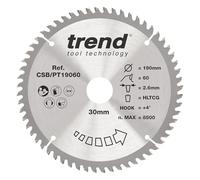 Trend Lame de scie circulaire stratifié/HPL 190 mm, alésage 30, 60T TCT | Coupe le stratifié et HPL avec une coupe nette, 60 dents TCT, crochet +4° et trait 2,6 mm, CSB/PT19060