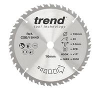 Trend Lame de scie circulaire TCT 184 mm, 40 dents, 16 mm, +15° | Coupe le bois net en coupe d’onglet, lame TCT à 40 dents, alésage 16 mm, crochet +15°, CSB/18440
