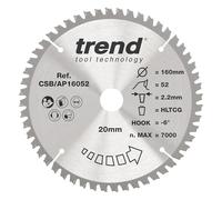 Trend Lame de Scie Circulaire Aluminium & Plastique, 160 mm de Diamètre, 20 mm d'Alésage, 52 Dents, TCT, 2,2 mm de Trait de Scie, -6° Crochet, CSB/AP16052