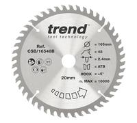 Trend Lame de Scie Circulaire pour Bois, 165 mm de Diamètre, 20 mm d'Alésage, 48 Dents, TCT, 2,2 mm de Trait de Scie, +15° Crochet, CSB/16548B