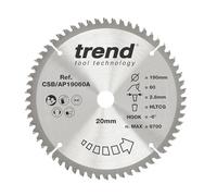 Trend Lame scie circulaire alu/plastique 190 mm, alésage 30 mm, 60 dents | Coupe aluminium et plastique avec une finition fine, -6° crochet et trait de scie 2,8 mm CSB/AP19060