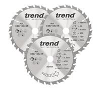 Trend Lames de scie bois 165 mm, alésage 20 mm, 24 dents, lot de 3
