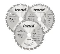 Trend Lame de Scie Circulaire sans Fil pour Boiss, 165 mm de Diamètre, 20 mm d'Alésage, 24 & 40 Dents, TCT, 1,5 mm de Trait de Scie, +15° Crochet, CSB/165/3PK/C