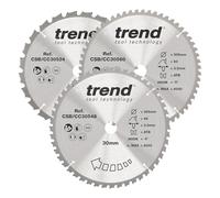 Trend Lames scie à onglets Ø305 mm, alésage 30 mm, 24/48/60 dents, lot 3 | Inclut 3 lames TCT pour coupes bois grossières, moyennes et fines, 3,0 mm de trait, -5° accroche CSB/CC305/3/A