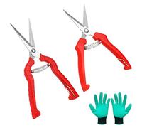 Trendecor Lot de 2 petits sécateurs de jardin avec gants de jardin, sécateurs à branches, sécateurs bonsaï, ciseaux de récolte, ciseaux de jardin pour bonsaï, plantes, fleurs, récolte, fruits, légumes
