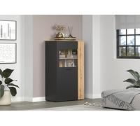 trendteam Smart Living - Esteban - Buffet Haut - Anthracite/chêne Evoke - 5 Compartiments - (l x H x P) 90 x 146 x 42 cm - Aspect rainuré