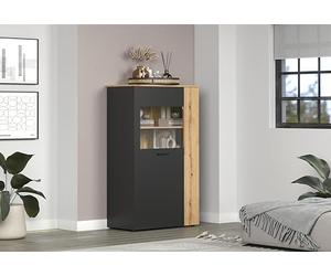 trendteam Smart Living - Esteban - Buffet Haut - Anthracite/chêne Evoke - 5 Compartiments - (l x H x P) 90 x 146 x 42 cm - Aspect rainuré