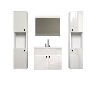 trendteam smart living - Haven - Ensemble de Meubles de Salle de Bain - Blanc/Blanc laqué Brillant - (l x H x P) 142 x 133 x 40 cm - Meuble lavabo Suspendu avec lavabo d'insertion en céramique - 2