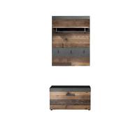 trendteam smart living Lot de 2 porte-manteaux combinés Indy, 80 x 192 x 37 cm, avant Old Wood, corps et abaissement Graphite gris matera avec beaucoup d'espace de rangement