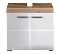 trendteam smart living Meuble sous-Vasque/Placard pour Salle de Bain Amanda, 60 x 56 x 34 cm, Chêne Noueux/Blanc Brillant, avec Beaucoup d'Espace de Rangement