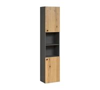 trendteam smart living - PureBliss - Armoire Haute - Anthracite/chêne Evoke - Aspect rainuré - 2 Compartiments Ouverts + 4 étagères - (l x H x P) 40 x 186 x 31 cm - Armoire de Salle de Bain avec
