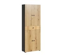 trendteam smart living - PureBliss - Armoire Haute - Anthracite/chêne - Large Armoire de Salle de Bain avec Aspect rainuré - (l x H x P) 70 x 186 x 31 cm - Armoire de Salle de Bain avec poignées en