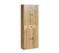 trendteam smart living - PureBliss - Armoire Haute - Chêne - Large Armoire de Salle de Bain avec Aspect rainuré - (l x H x P) 70 x 186 x 31 cm - Armoire de Salle de Bain avec poignées élégantes en