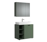 trendteam smart living - PureBliss - Ensemble de meubles de salle de bain - Vert avec aspect rainuré - Meubles de salle de bain avec poignées en métal élégantes - 90 x 186 x 53 cm - Meuble sous-lavabo