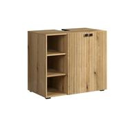 trendteam smart living - PureBliss - Meuble de lavabo - Chêne - Meuble de Salle de Bain avec 3 Compartiments Ouverts - 90 x 79 x 53 cm - Armoire de Salle de Bain avec Aspect rainuré - Poignées en