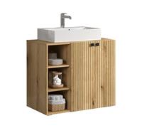 trendteam smart living - PureBliss - Meuble sous-lavabo - Chêne - Meuble avec 3 Compartiments Ouverts - 90 x 91 x 53 cm - Aspect rainuré - Poignées métalliques élégantes - Lavabo à Poser de 60 cm