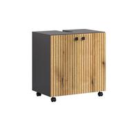 trendteam smart living - PureBliss - Meuble sous-lavabo sur roulettes - Anthracite/chêne Evoke - Aspect rainuré - 1 étagère - (l x H x P) 60 x 64 x 42 cm - Poignées métalliques élégantes
