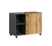 trendteam smart living - PureBliss - Meuble sous-lavabo sur roulettes - Anthracite/chêne - Meuble avec 2 Compartiments Ouverts - 80 x 64 x 42 cm - Aspect rainuré - Poignées métalliques élégantes