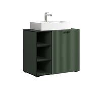 trendteam smart living - PureBliss - Meuble sous-lavabo - Vert - Aspect rainuré - 3 Compartiments Ouverts + 1 étagère + lavabo 60 cm - (l x H x P) 90 x 91 x 53 cm - Poignées métalliques élégantes