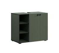 trendteam smart living - PureBliss - Meuble sous-lavabo - Vert - Aspect rainuré - 3 Compartiments Ouverts + 1 étagère - 90 x 79 x 53 cm - Poignées métalliques élégantes