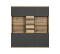 trendteam smart living - Vitrine pour Meuble Haut de Gamme - Salon - Norris - Dimensions d'assemblage (LxHxP) 131 x 147 x 38 cm - Couleur Anthracite avec chêne Coast Evoke - 230286284
