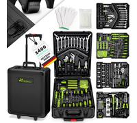 TRESKO 1400 pièces - Mallette à outils verte - Boîte à outils - Set de mallettes à outils sur roulettes