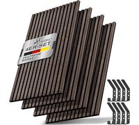 TRESKO® 4 pièces de panneaux acoustiques en bois 120×60 cm incl. 8x crochets à vêtements | Revêtement mural en noyer comme mur à lamelles 3D | Panneaux en bois pour l'insonorisation | Panneaux muraux 