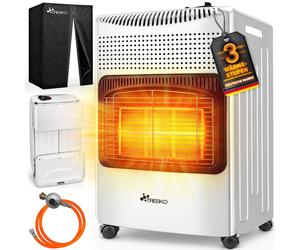 TRESKO® 4200 Watt chauffage à gaz blanc in tendeur de gaz tuyau de gaz + couvercle | Poêle à gaz poêle à gaz céramique avec 3 niveaux | Chauffage à gaz infrarouge radiateur pour bouteilles de gaz