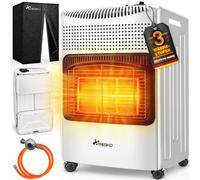 TRESKO® 4200 Watt chauffage à gaz blanc in tendeur de gaz tuyau de gaz + couvercle | Poêle à gaz poêle à gaz céramique avec 3 niveaux | Chauffage à gaz infrarouge radiateur pour bouteilles de gaz