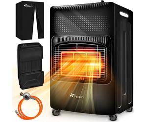 TRESKO® 4200 Watt Chauffage à gaz noir in tendeur de gaz tuyau de gaz + couvercle | Poêle à gaz poêle à gaz céramique avec 3 niveaux | Chauffage à gaz infrarouge radiateur pour bouteilles de gaz