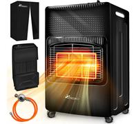 TRESKO® 4200 Watt Chauffage à gaz noir in tendeur de gaz tuyau de gaz + couvercle | Poêle à gaz poêle à gaz céramique avec 3 niveaux | Chauffage à gaz infrarouge radiateur pour bouteilles de gaz