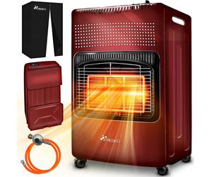 TRESKO® 4200 Watt Chauffage à gaz rouge in tendeur de pression de gaz tuyau de gaz + couvercle | Poêle à gaz poêle à gaz céramique avec 3 niveaux | Chauffage à gaz infrarouge radiateur pour boute