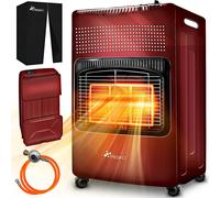 TRESKO® 4200 Watt Chauffage à gaz rouge in tendeur de pression de gaz tuyau de gaz + couvercle | Poêle à gaz poêle à gaz céramique avec 3 niveaux | Chauffage à gaz infrarouge radiateur pour boute