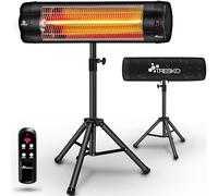 TRESKO Chauffage extérieur Infrarouge 2500W + Télécommande | Radiateur Rayonnant Électrique de Terrase | 3 Niveaux de Chaleur | Hauteur réglable